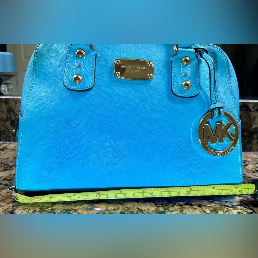 Michael Kors Satchel Bag Purse Removable Crossbody Rare Aqua Color Preloved - Picture 12 of 13